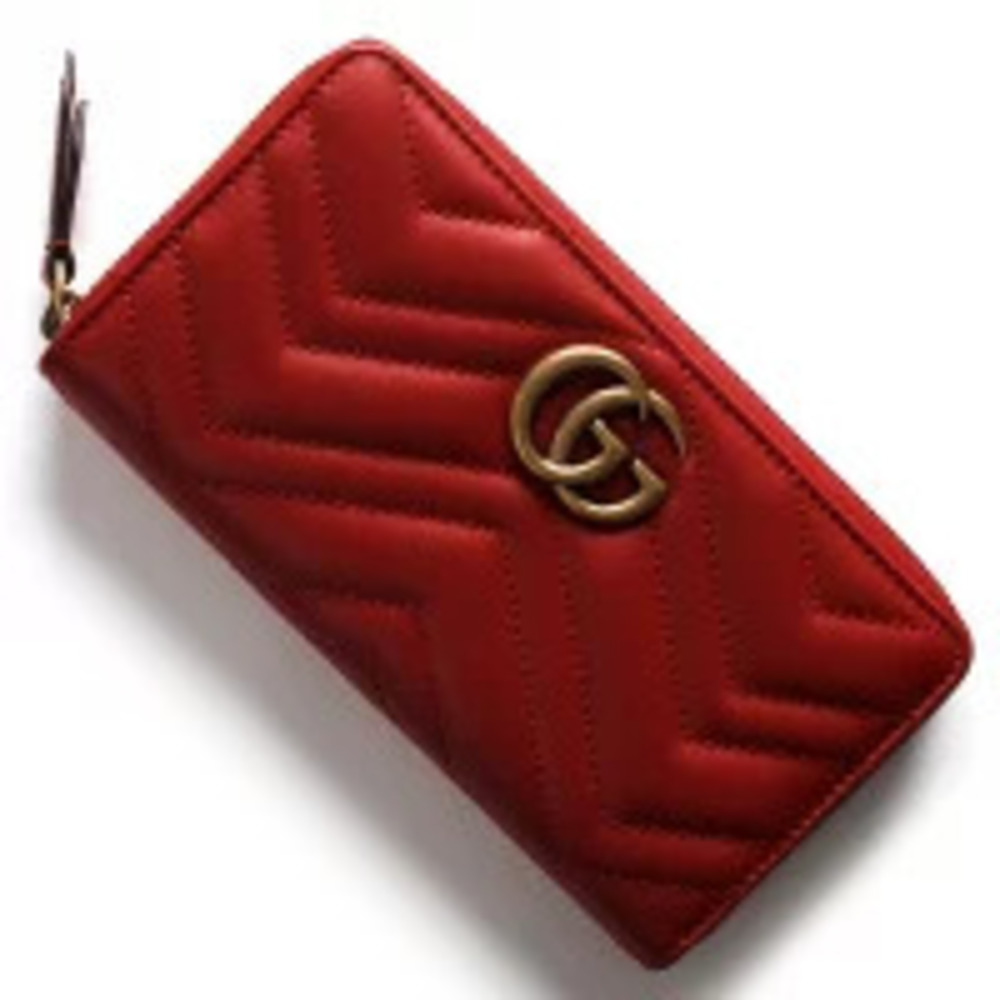 Gucci GG Marmont Long Wallet Round Zipper Hibiscus Red